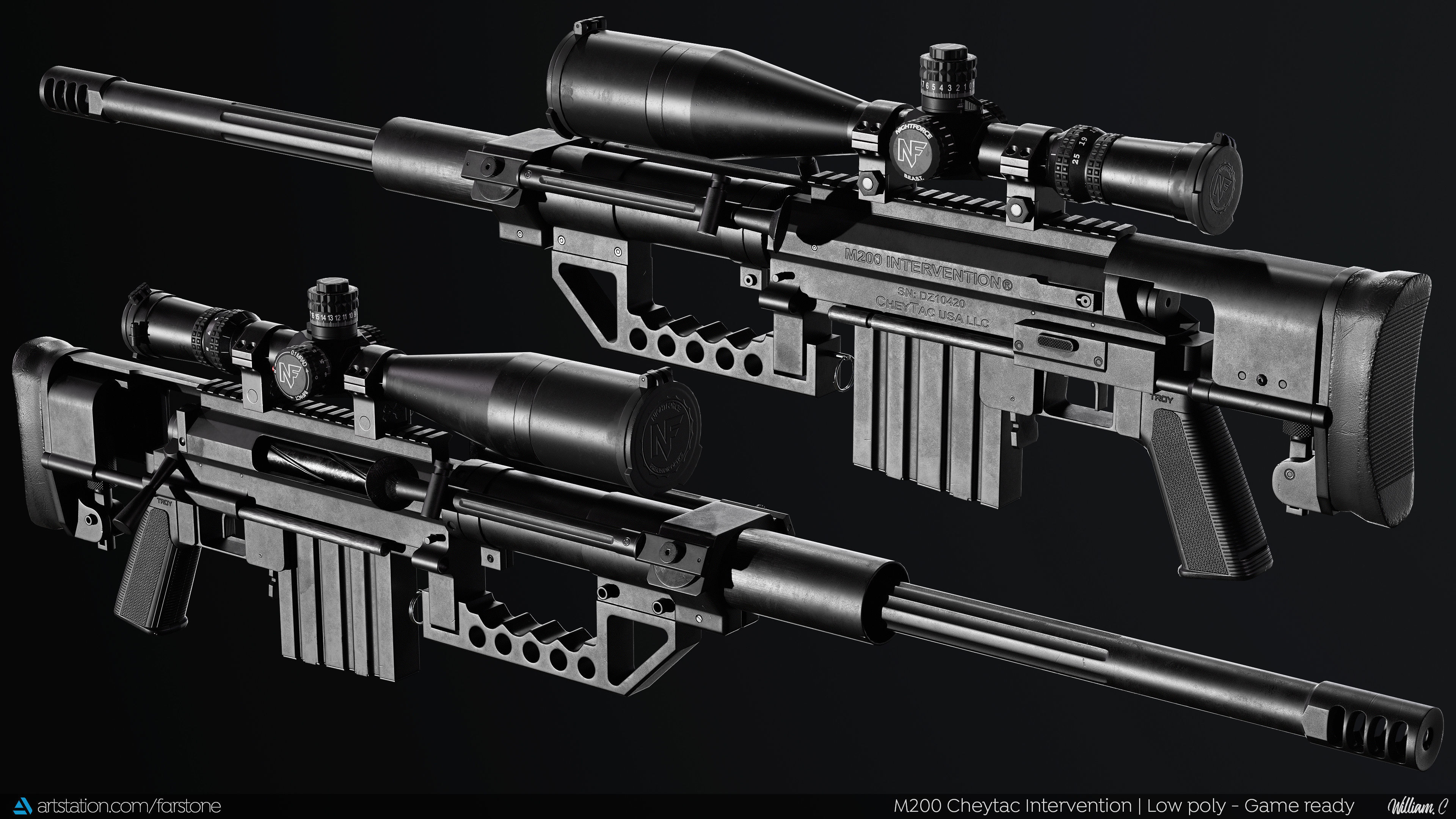 M200 Cheytac Intervention PBR GameReady Low-poly 3D model_3