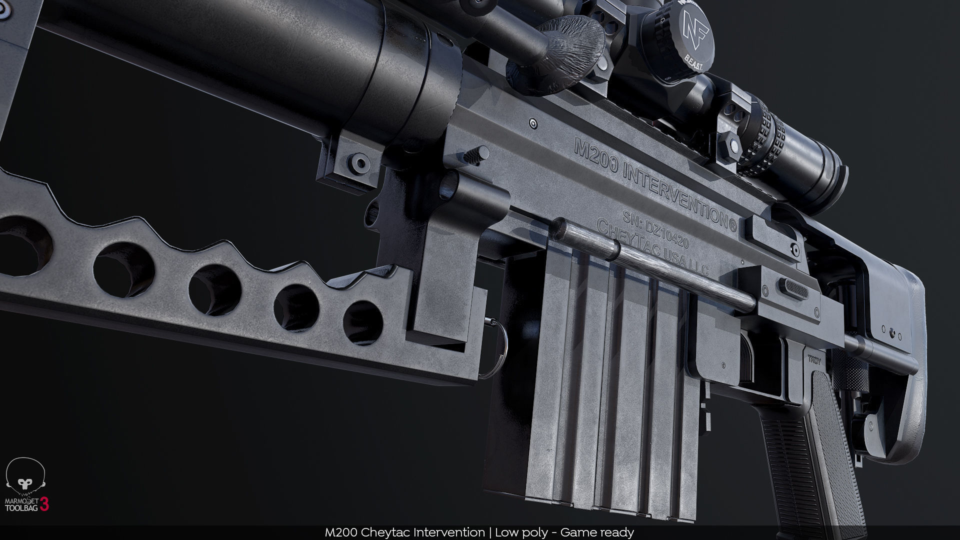 M200 Cheytac Intervention PBR GameReady Low-poly 3D model_7