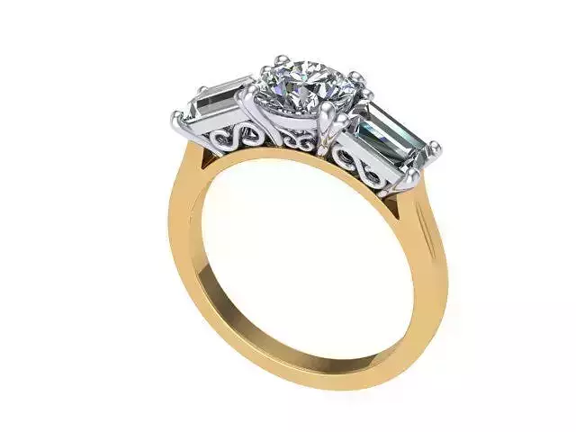 Two Tone Ring Round And Baguettes  3D print model