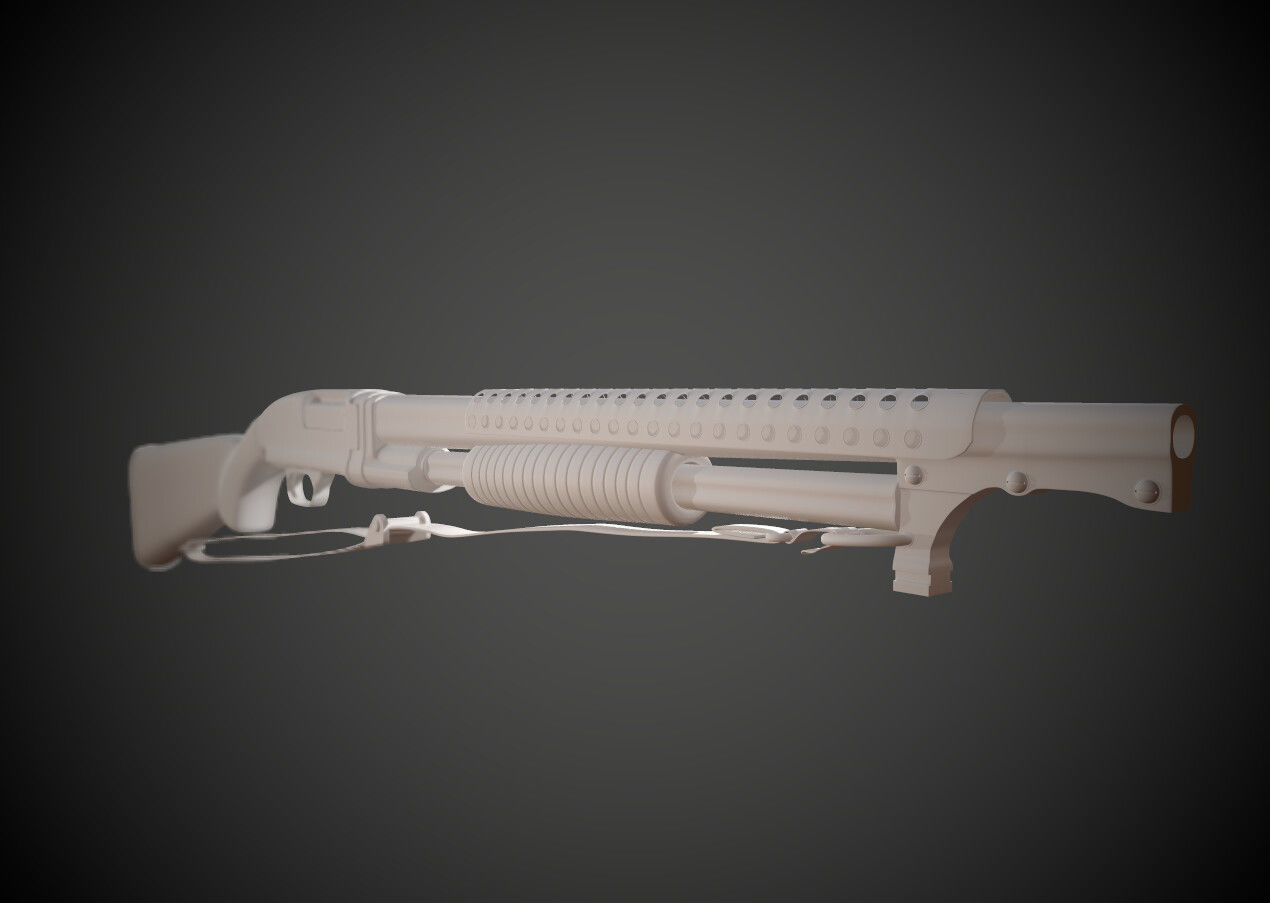 WW2  Pump Action Shotgun Low-poly 3D model_5