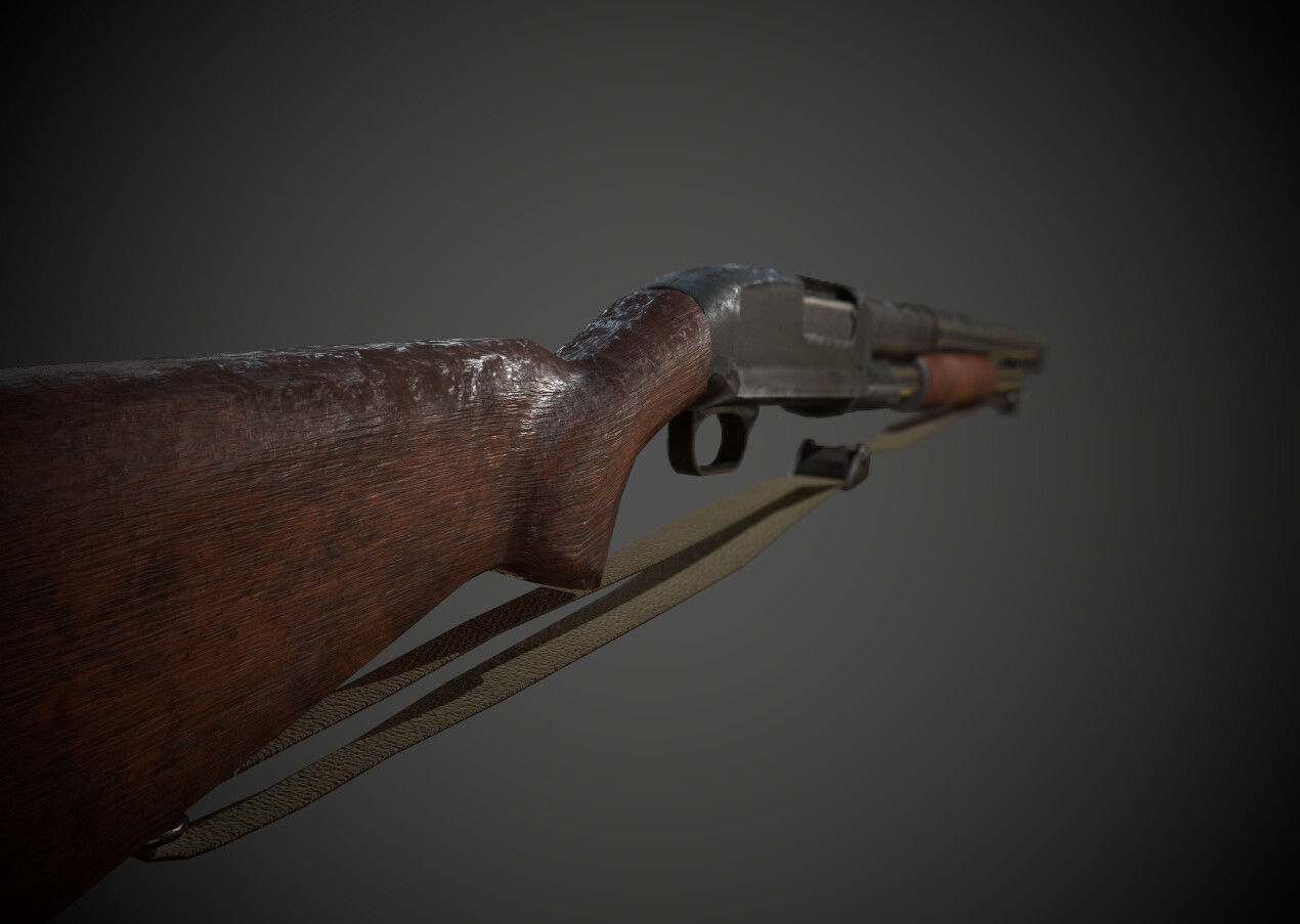 WW2  Pump Action Shotgun Low-poly 3D model_2