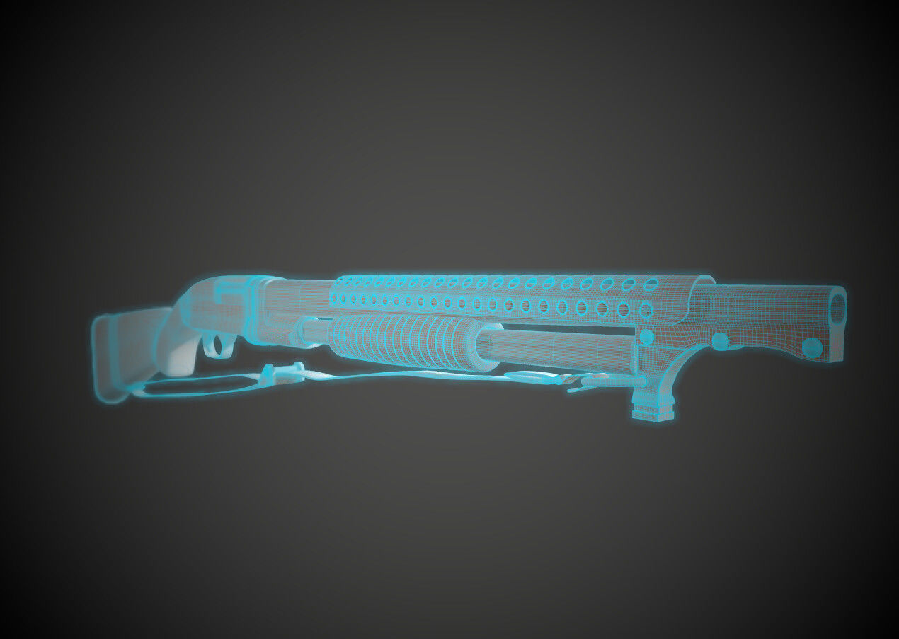 WW2  Pump Action Shotgun Low-poly 3D model_4