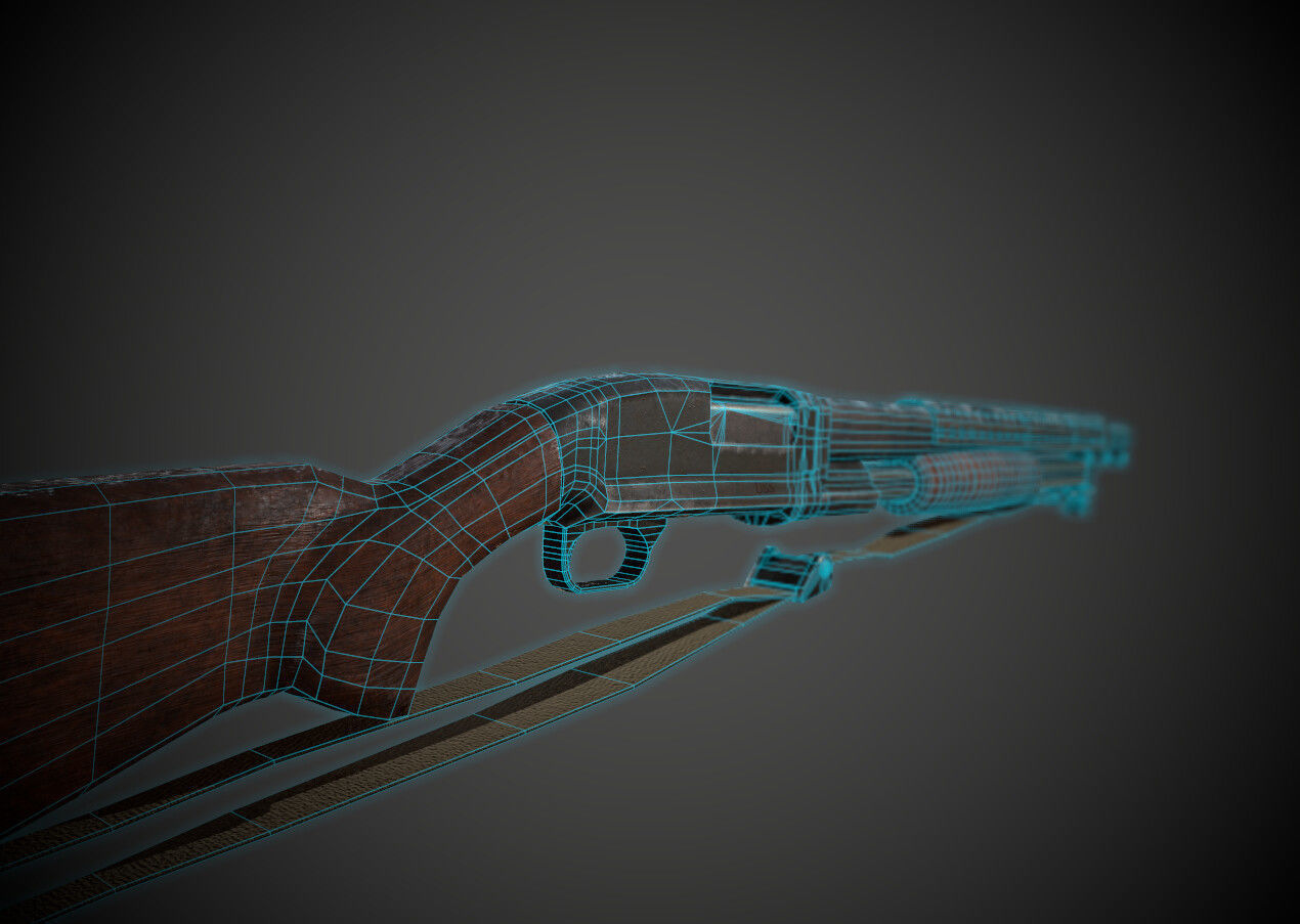 WW2  Pump Action Shotgun Low-poly 3D model_3