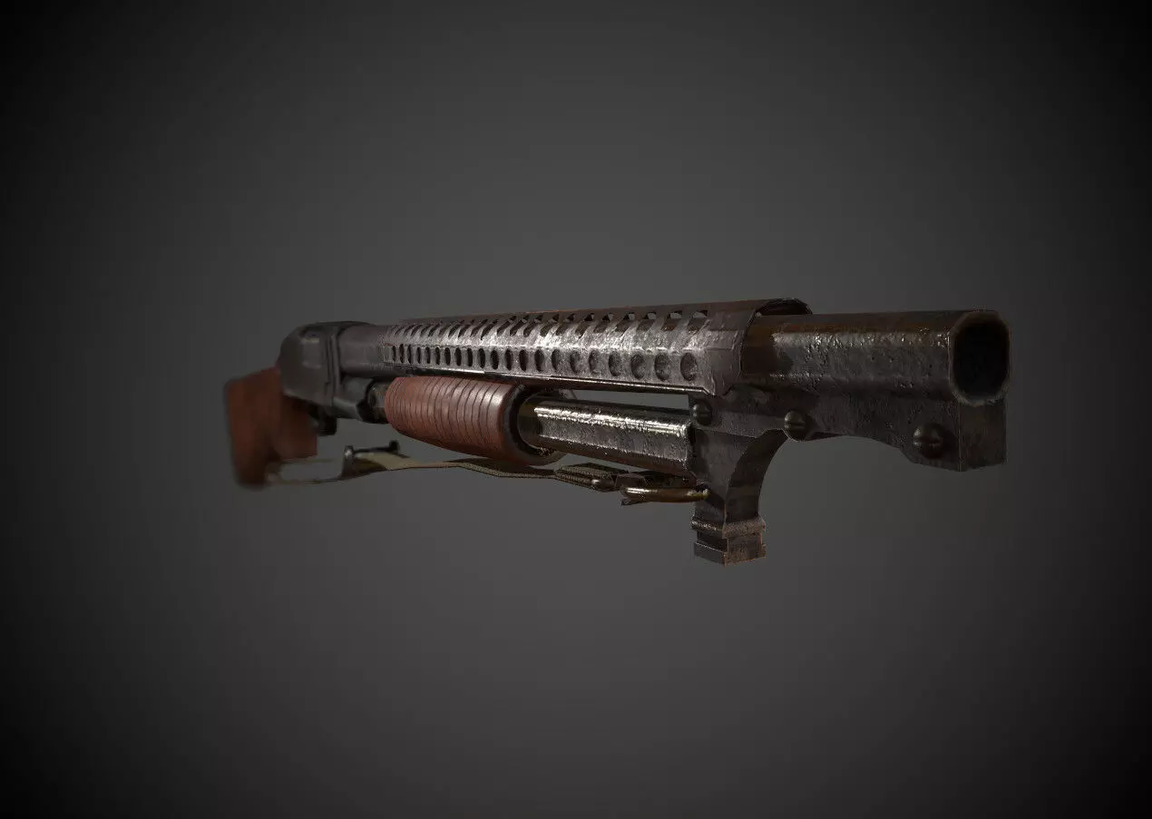 WW2  Pump Action Shotgun Low-poly 3D model_0