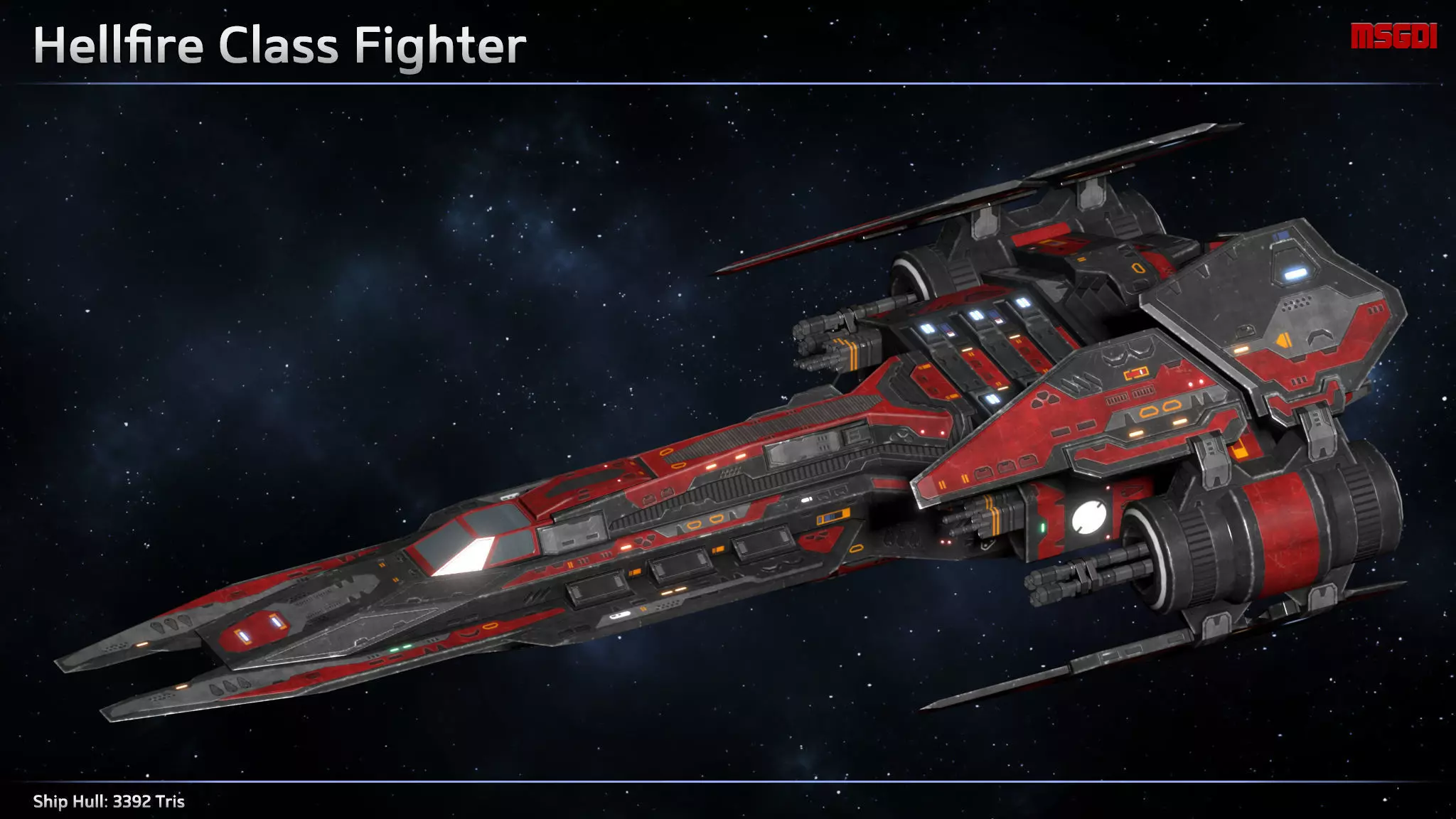 Spaceship Fighter Hellfire Low-poly 3D model_0