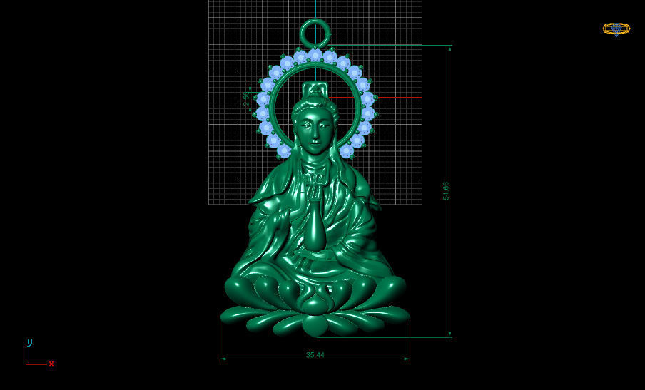 Buddha pendant with diamonds 3D print model_1