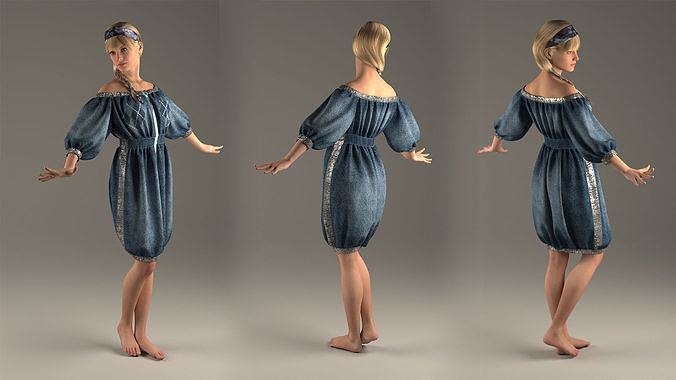 Jeans Dress with glitter band Marvelous Designer and 3ds max  3D model