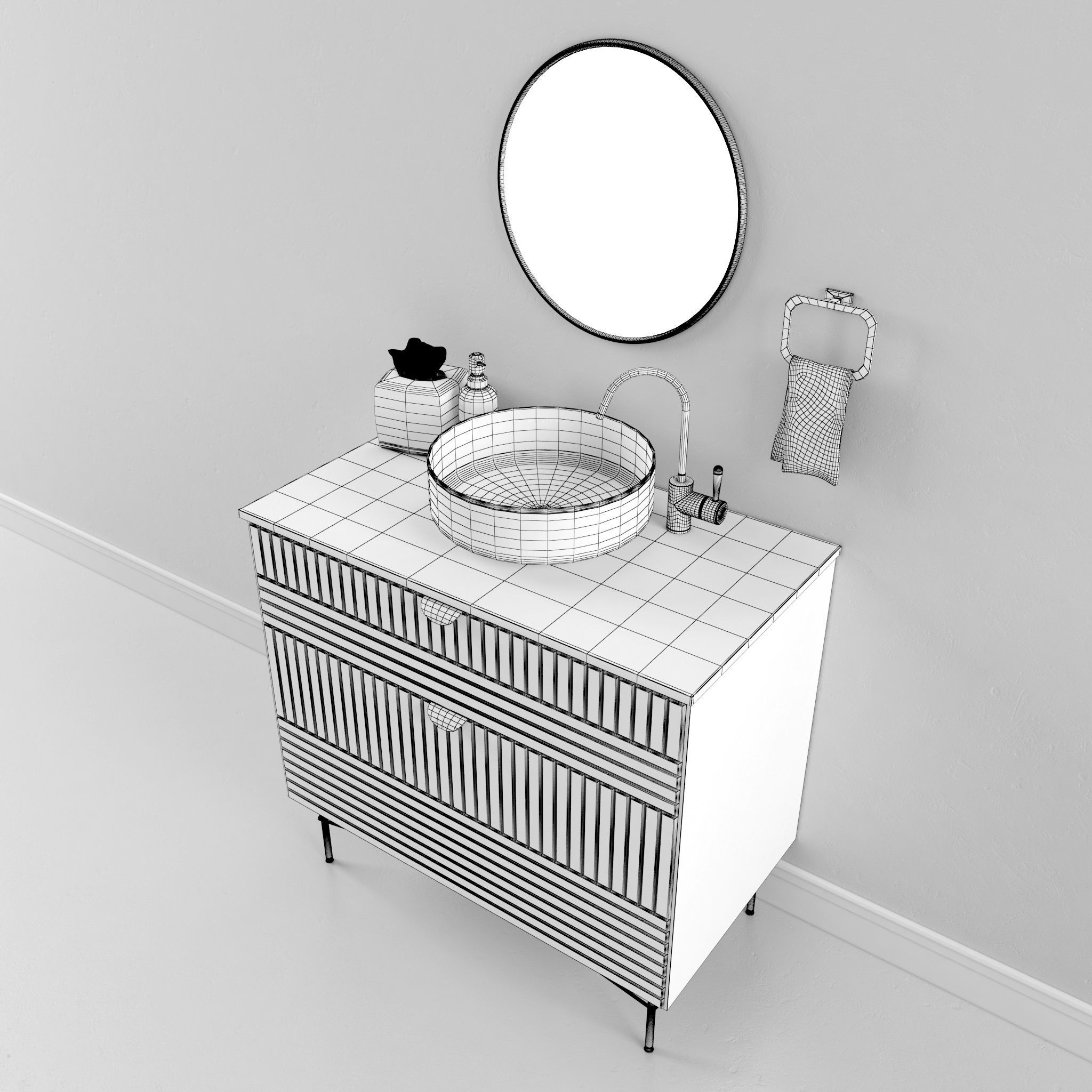 Washbasin bathroom vanity in navy copper Free 3D model_4