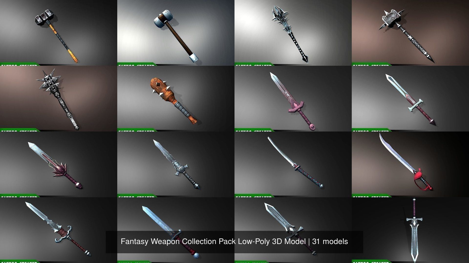 Fantasy Weapon Collection Pack Low-Poly 3D Model _4