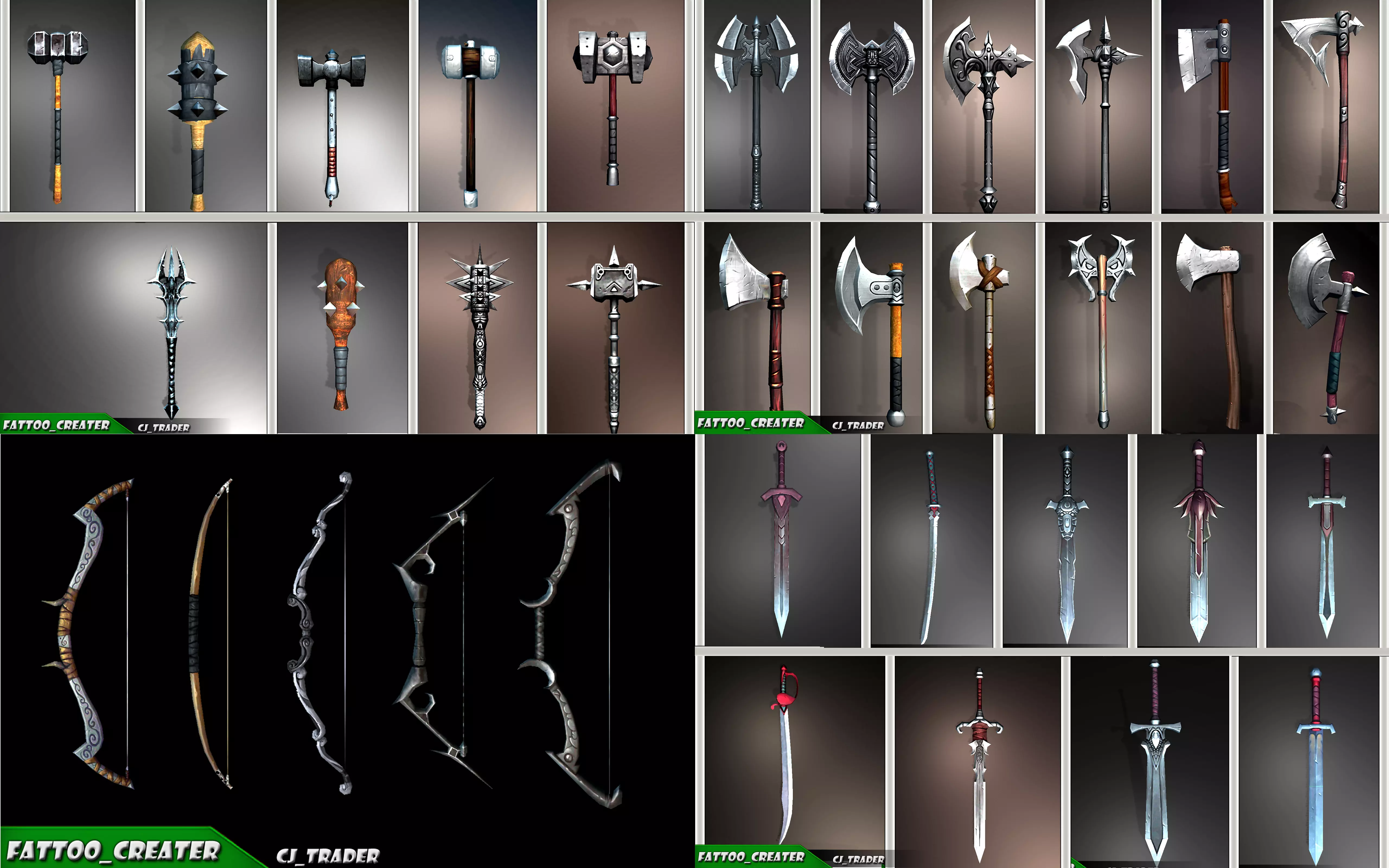 Fantasy Weapon Collection Pack Low-Poly 3D Model _0