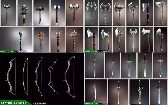 Fantasy Weapon Collection Pack Low-Poly 3D Model 