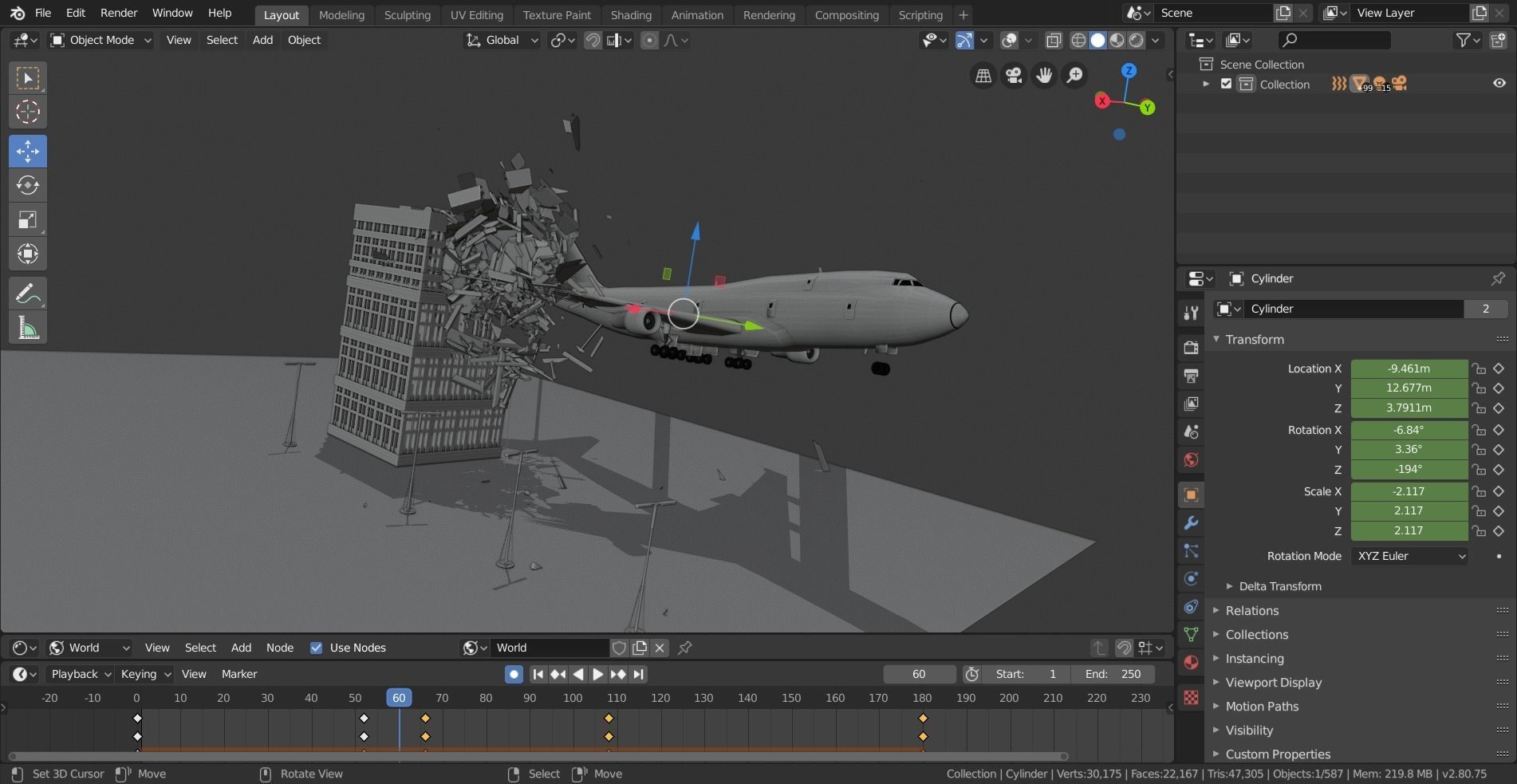 blender eevee plane crash animation scene 3D model animated CGTrader