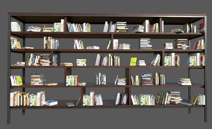 Book Shelf with Books Low-poly 3D model