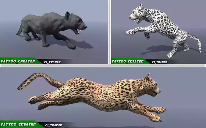 Lowpoly Wild Animal Leopard-Cats Collection Pack Rigged 3D model 
