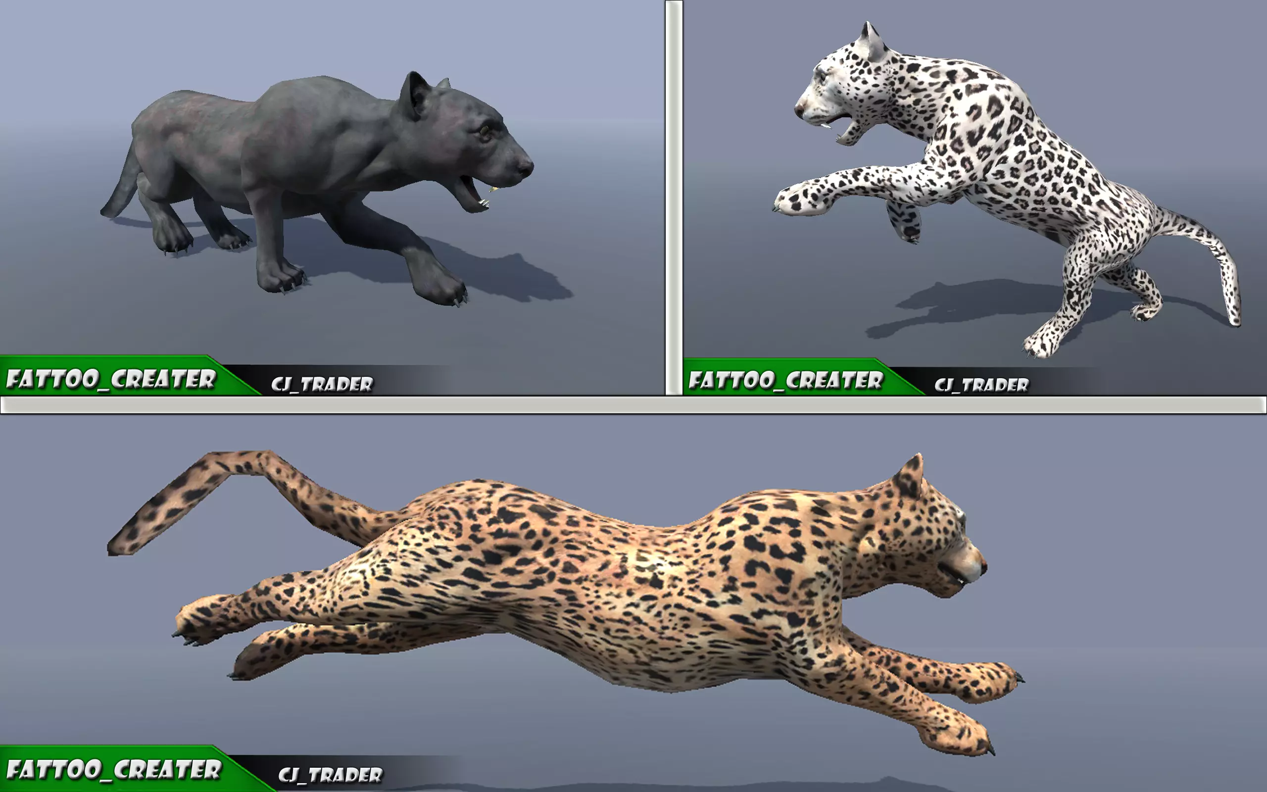 Lowpoly Wild Animal Leopard-Cats Collection Pack Rigged 3D model _0