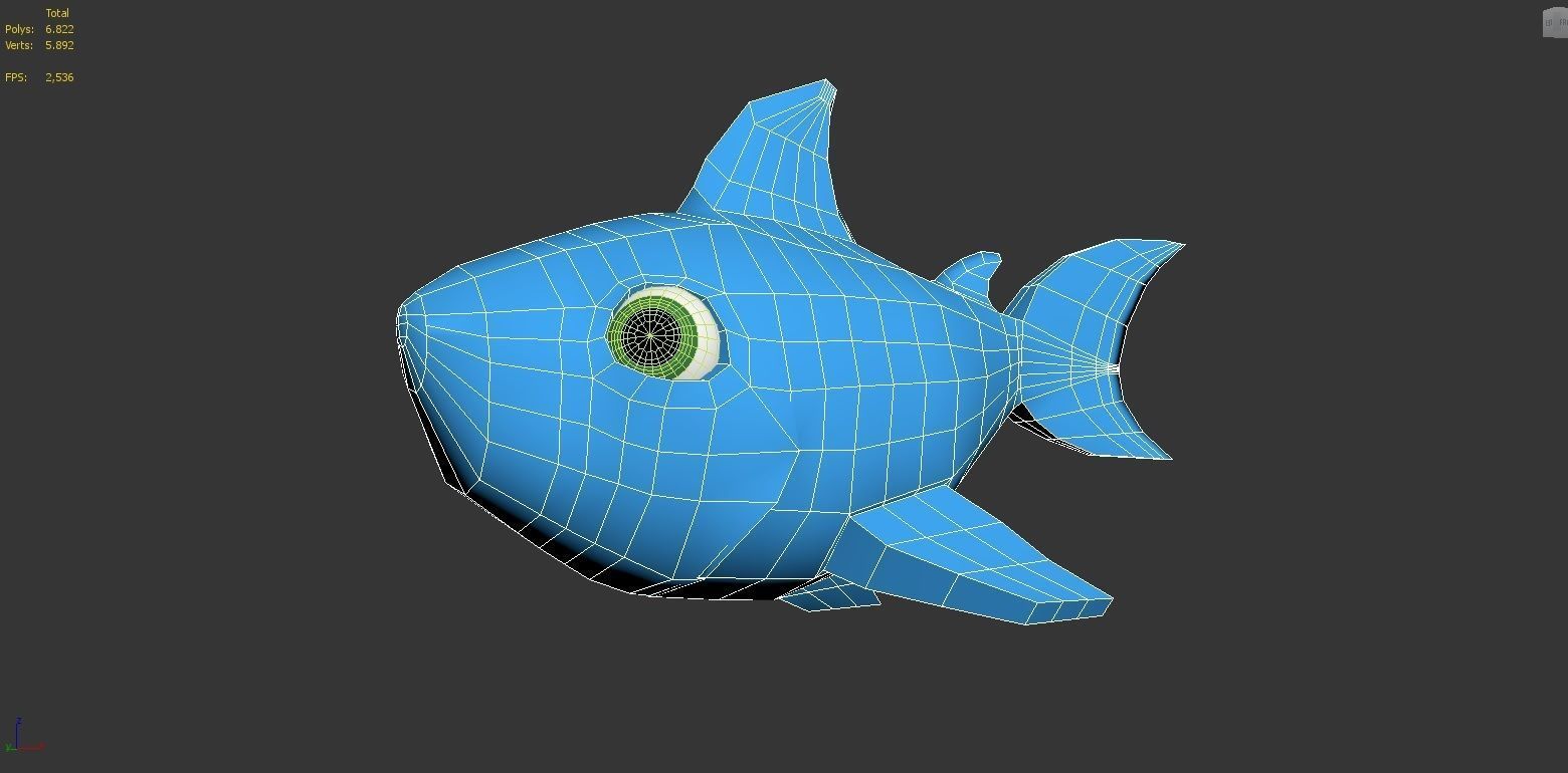 baby shark rigged character lowpoly and highpoly fbx obj mtl Low-poly 3D model_4