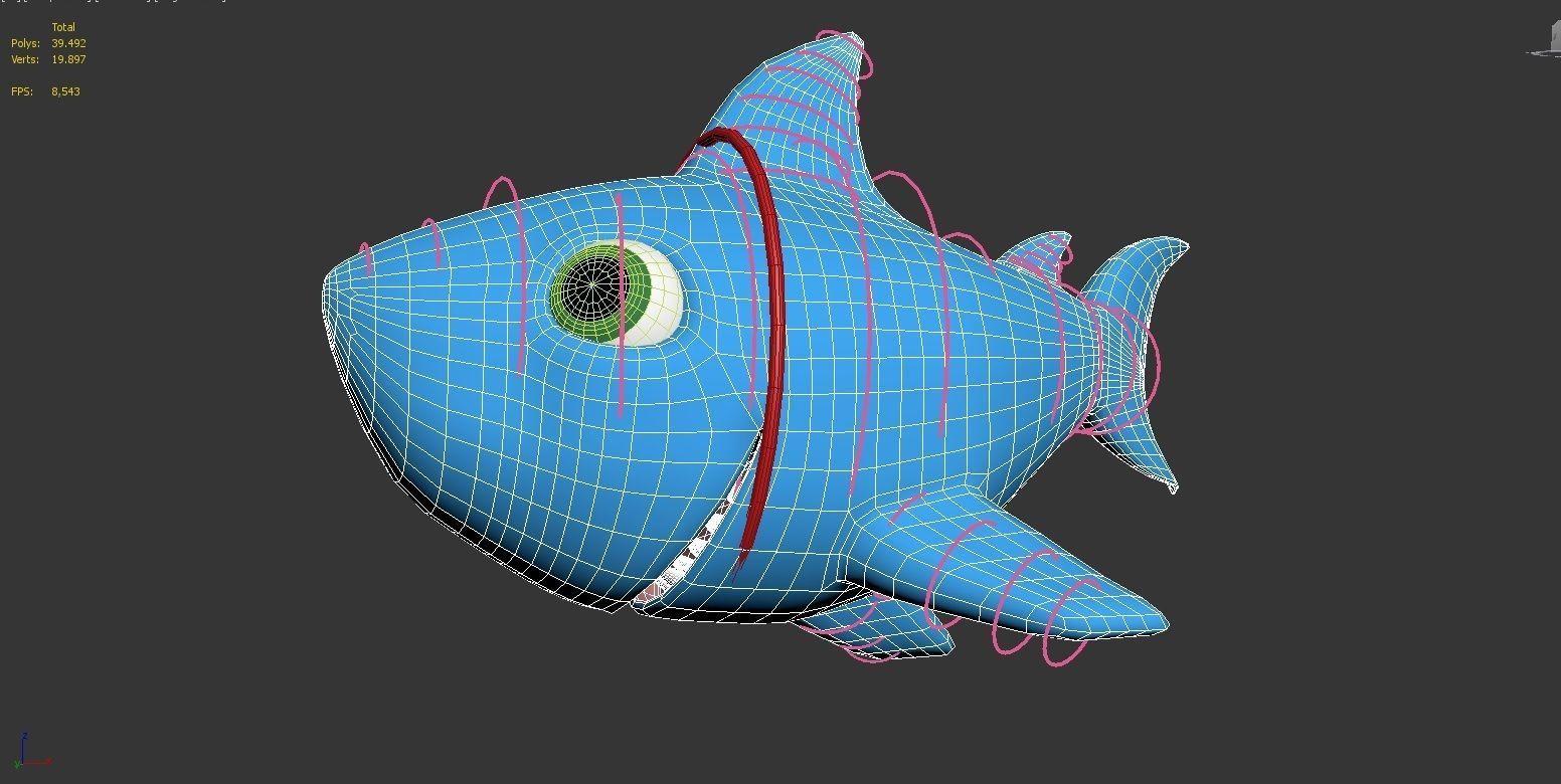 baby shark rigged character lowpoly and highpoly fbx obj mtl Low-poly 3D model_14
