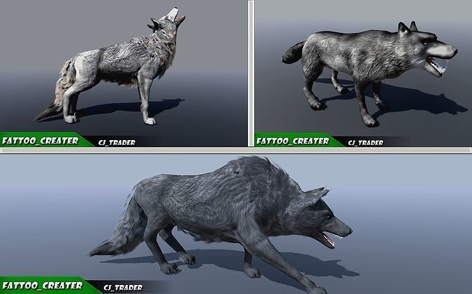 Low-Poly Wild Animal Wolf Collection Pack Rigged 3D Model 