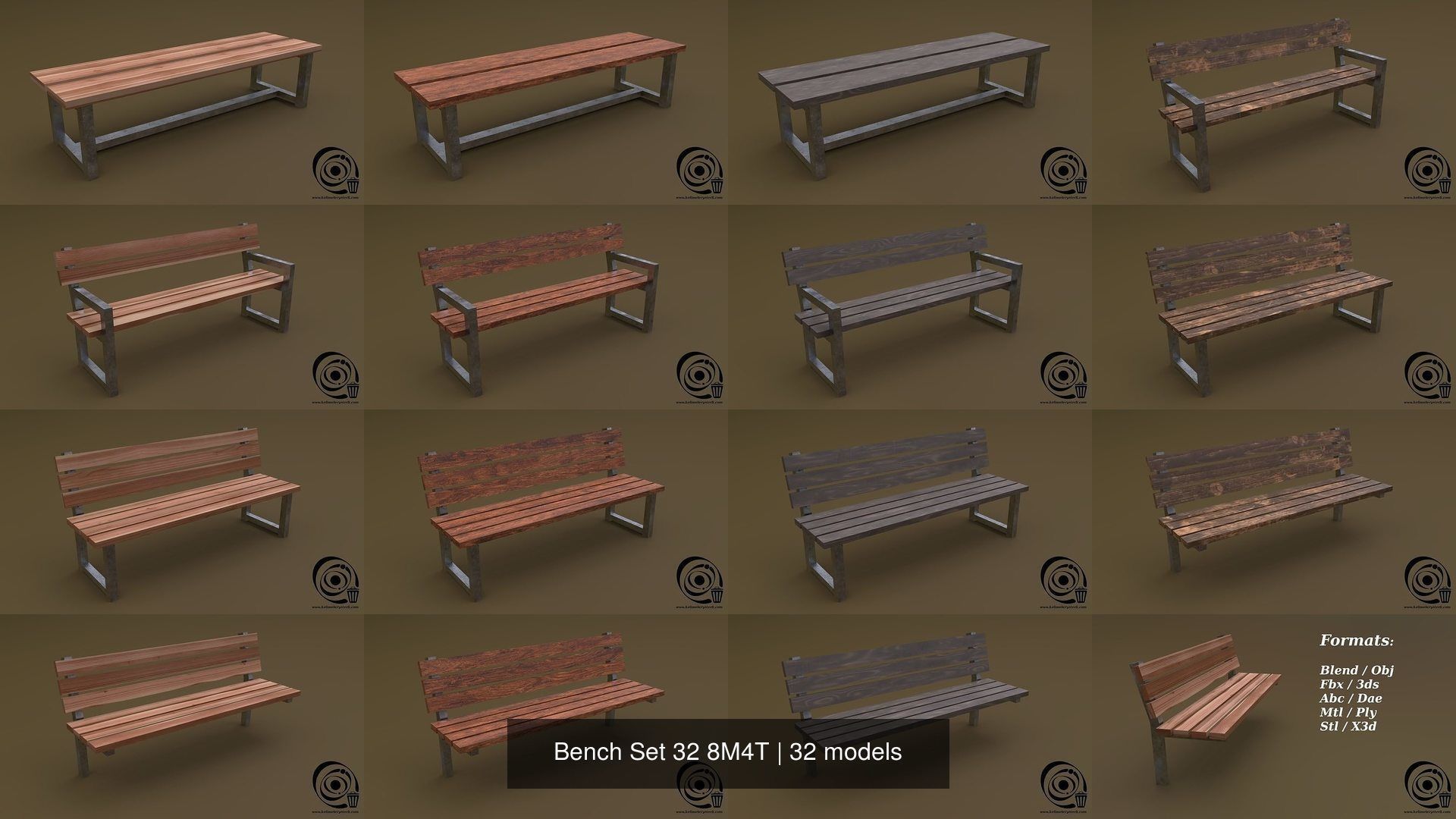 Bench Set 32 8M4T 3D Model Collection_17