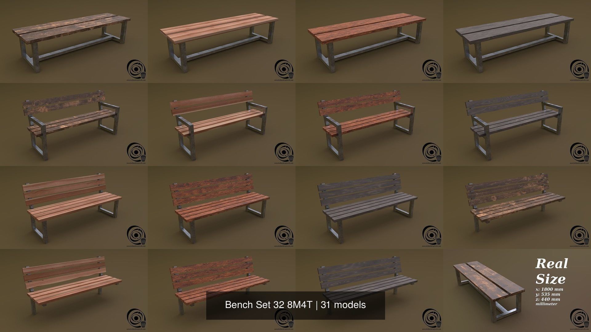 Bench Set 32 8M4T 3D Model Collection_28