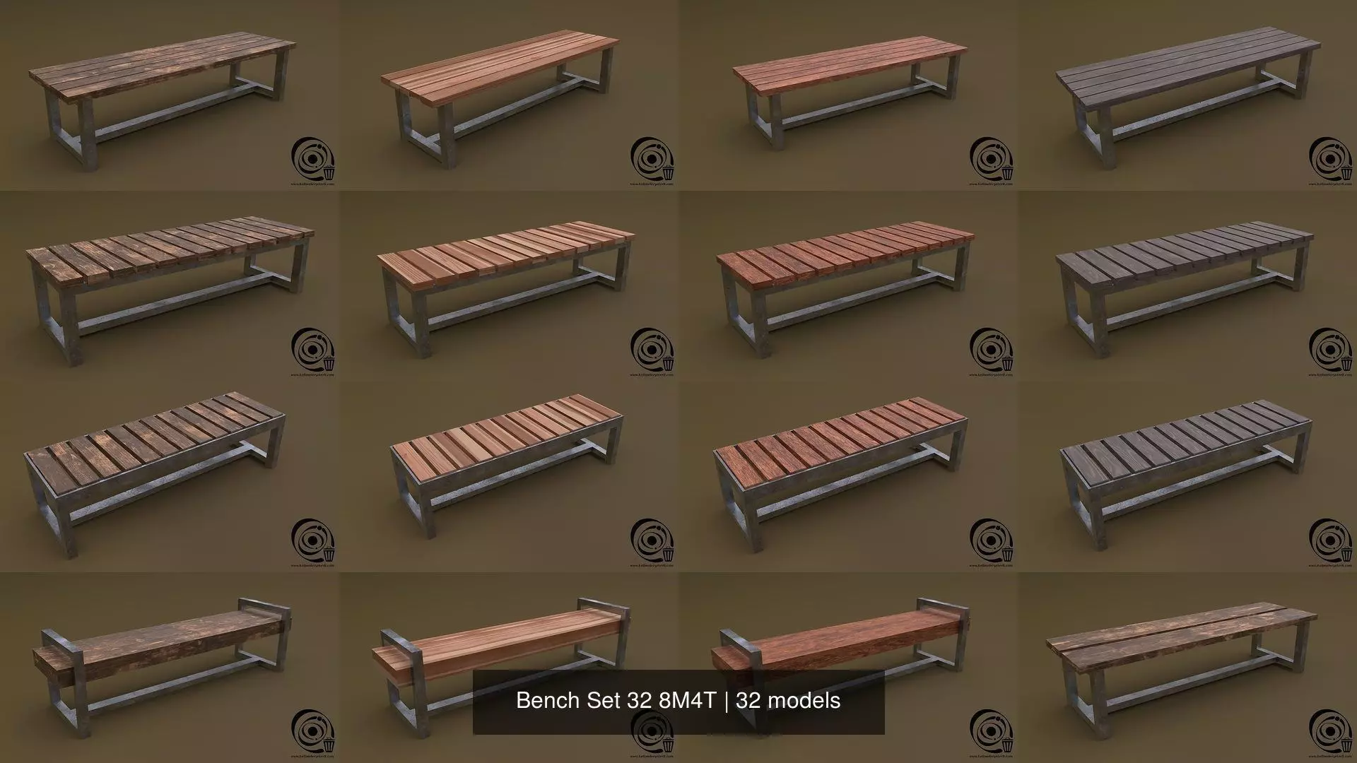 Bench Set 32 8M4T 3D Model Collection_0
