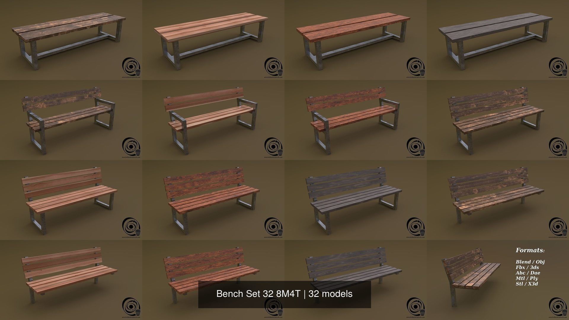Bench Set 32 8M4T 3D Model Collection_27