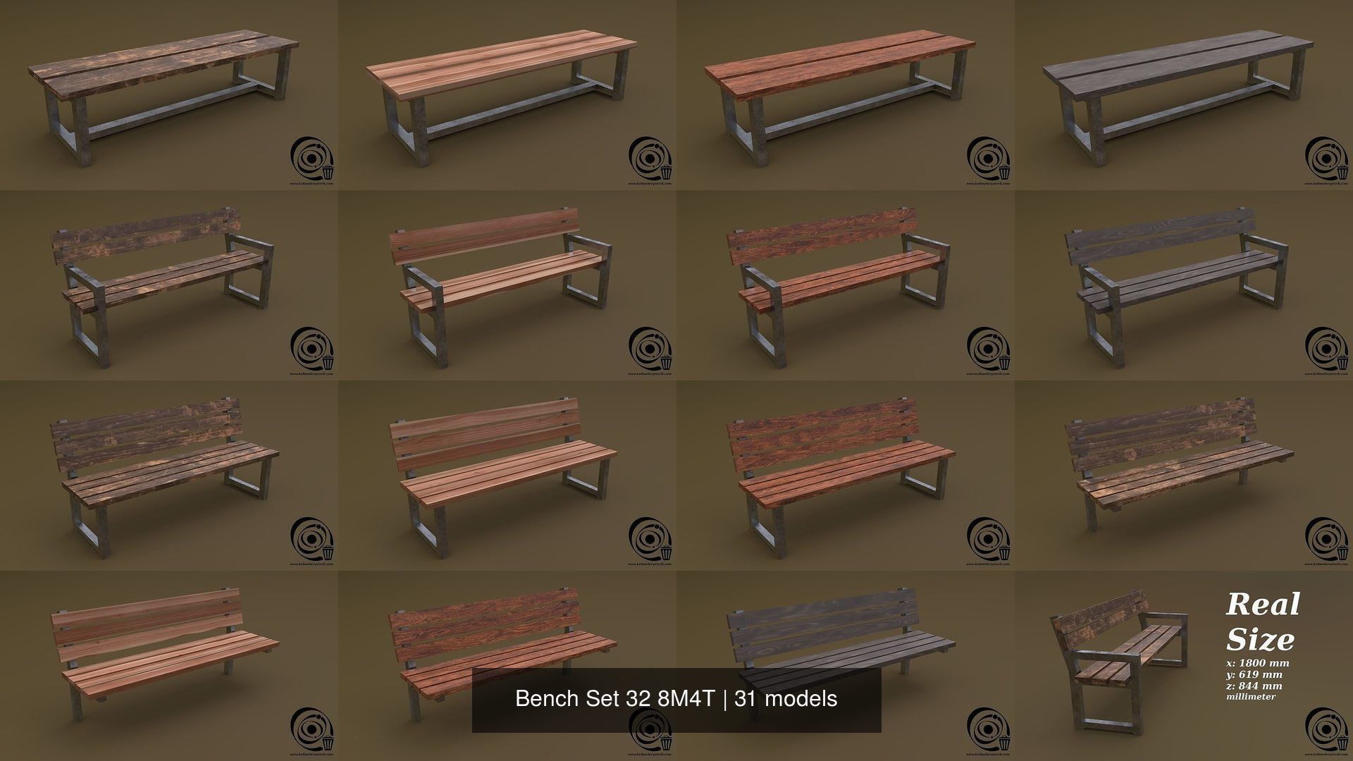 Bench Set 32 8M4T 3D Model Collection_31