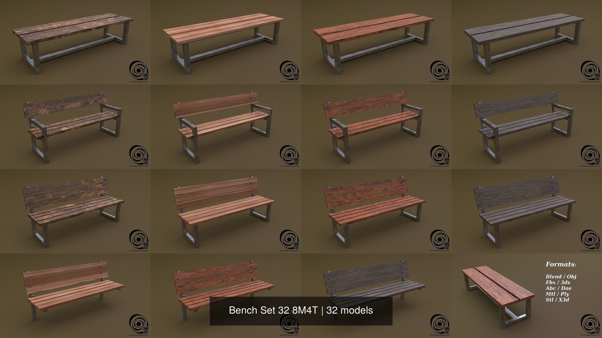 Bench Set 32 8M4T 3D Model Collection_33