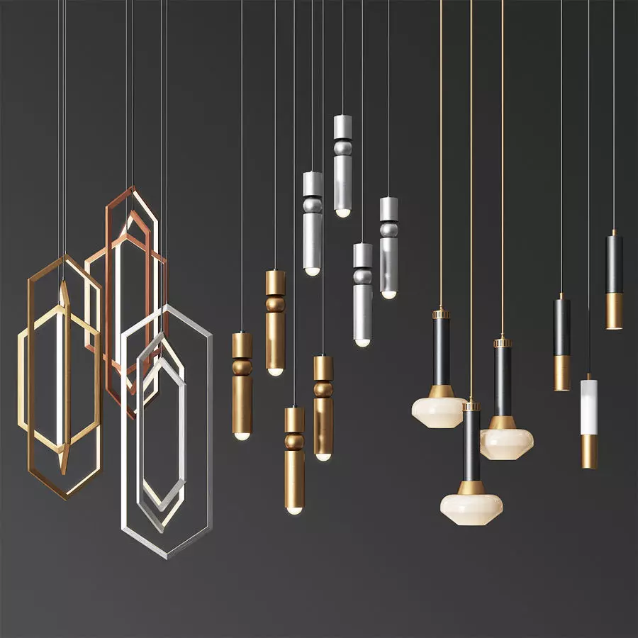 Four Hanging Light Set 05 3D model_0