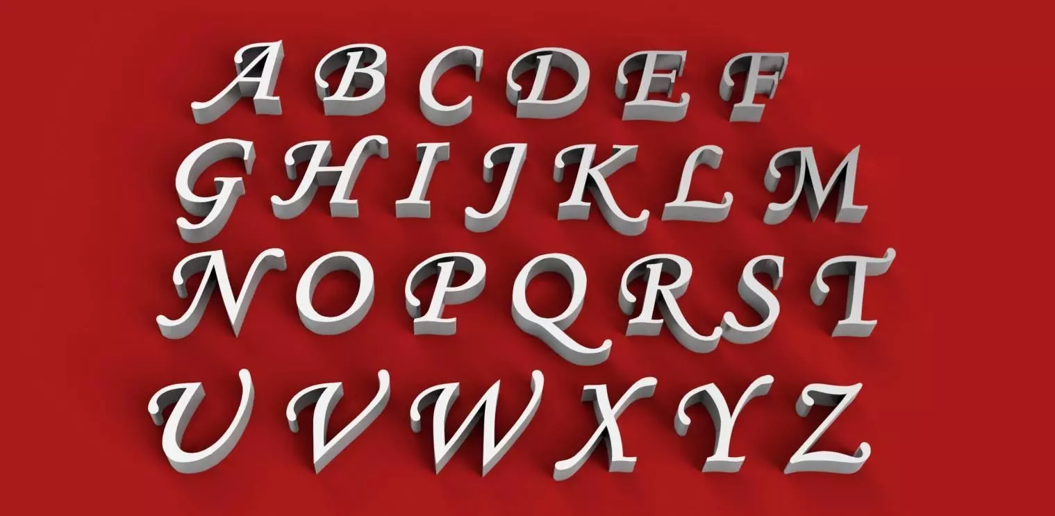 MONOTYPE CORSIVE FONT UPPERCASE AND LOWERCASE 3D LETTERS  3D print model_0
