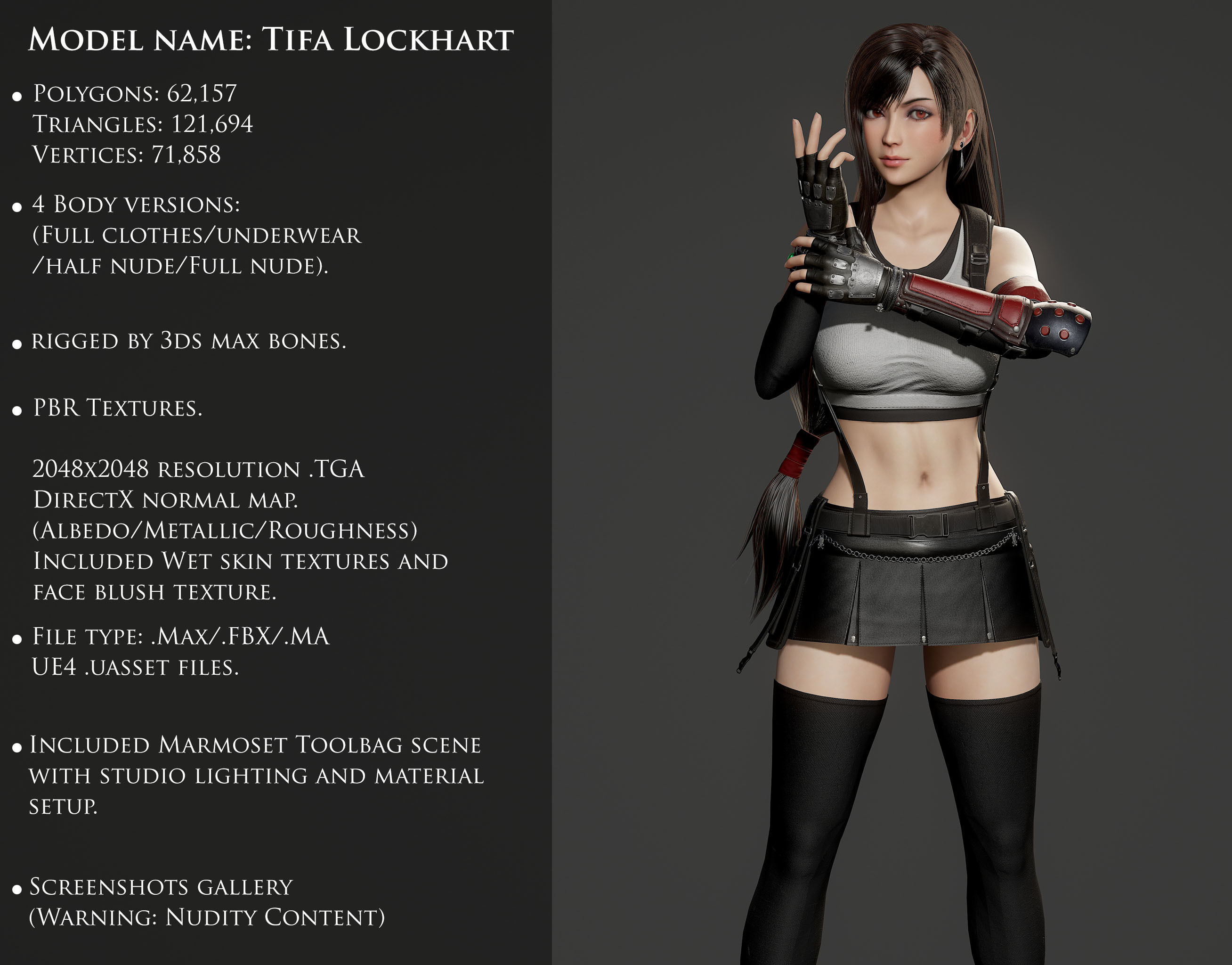 Tifa Lockhart - Game Ready Low-poly 3D model_3