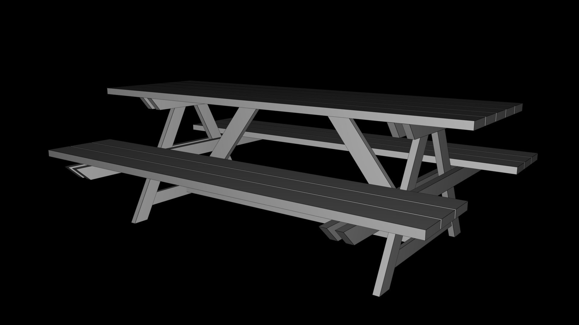 Picnic Bench Low-poly 3D model_3