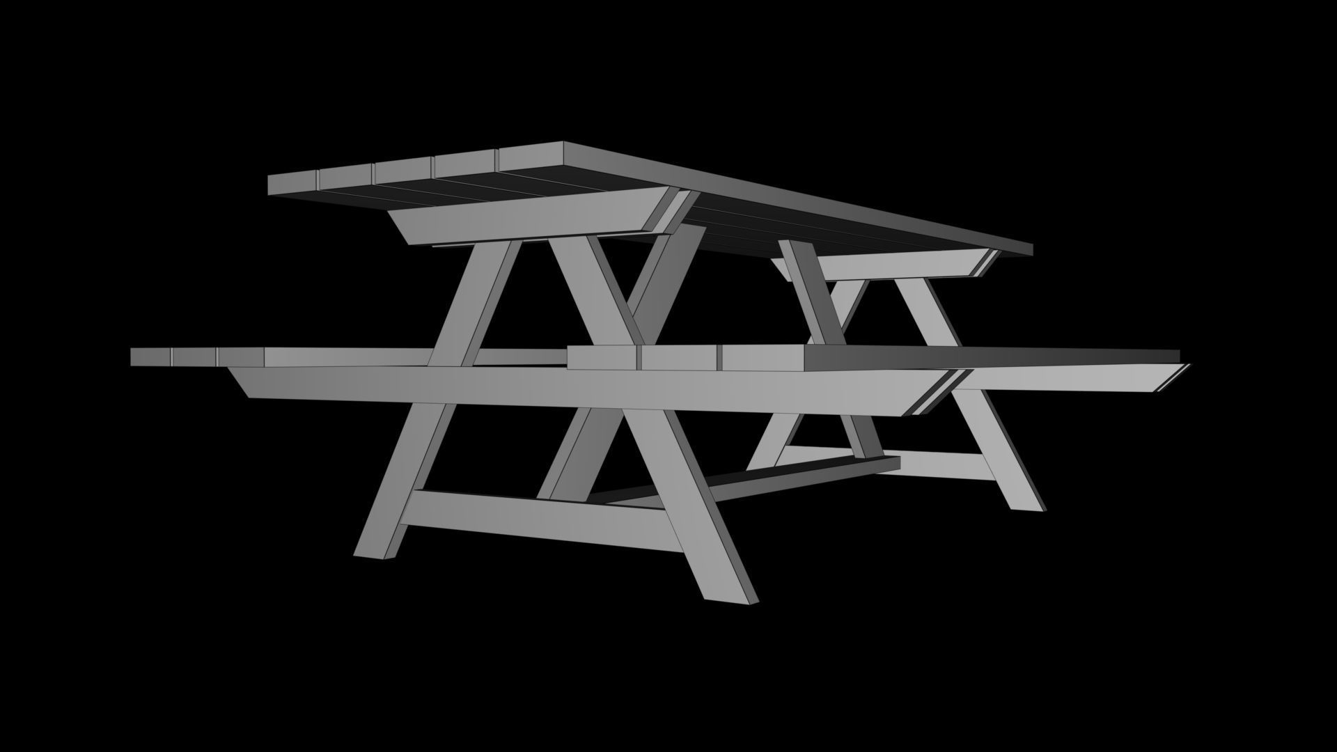 Picnic Bench Low-poly 3D model_5