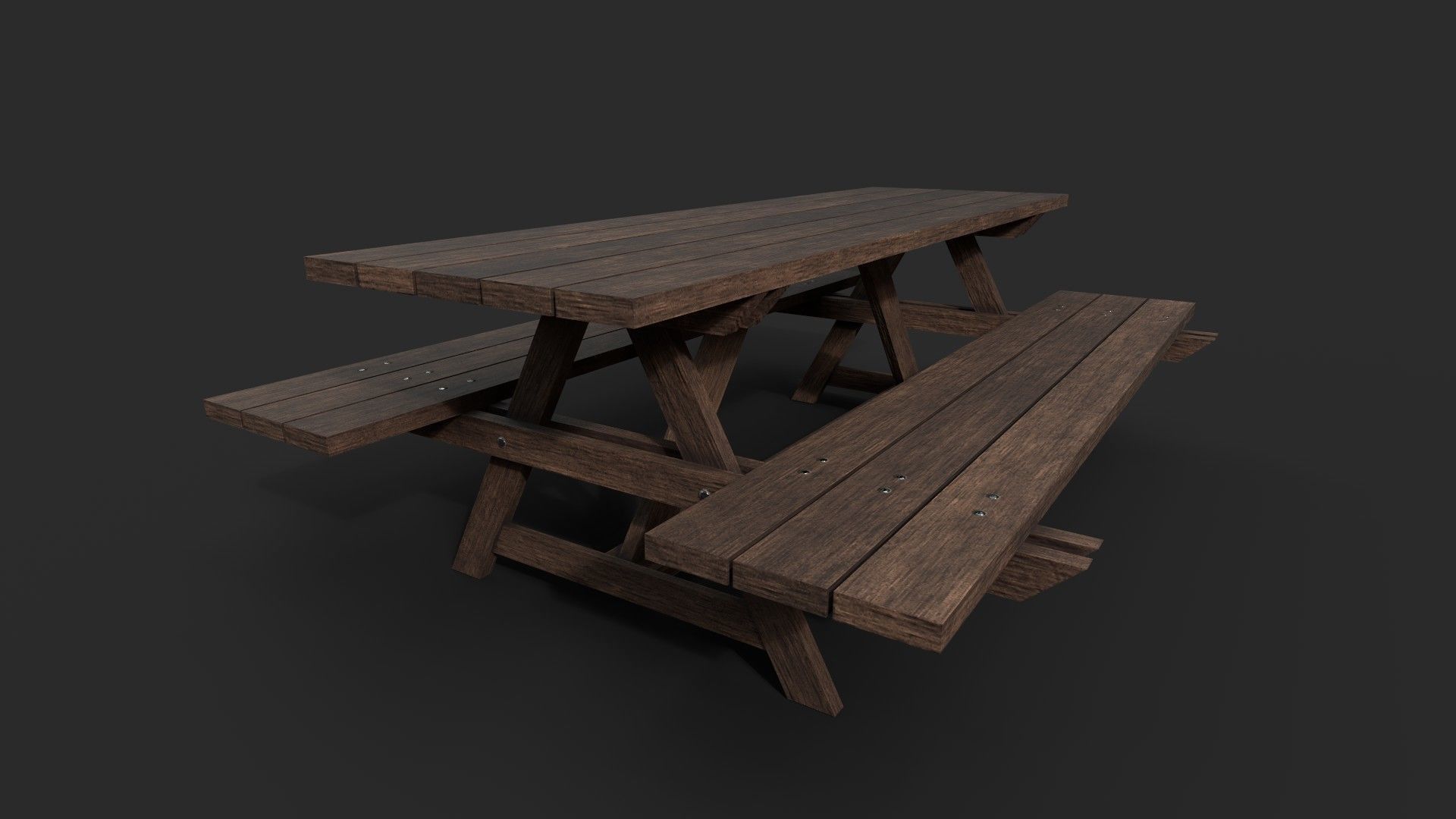 Picnic Bench Low-poly 3D model_2