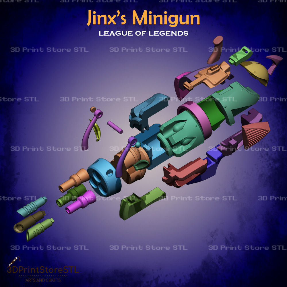 Jinx Minigun Cosplay League of Legends - STL File 3D print model_4
