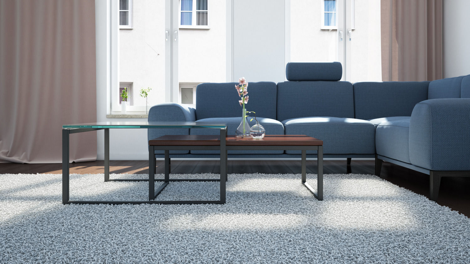 Coffeetable Set - Glass and Wood 3D model_4