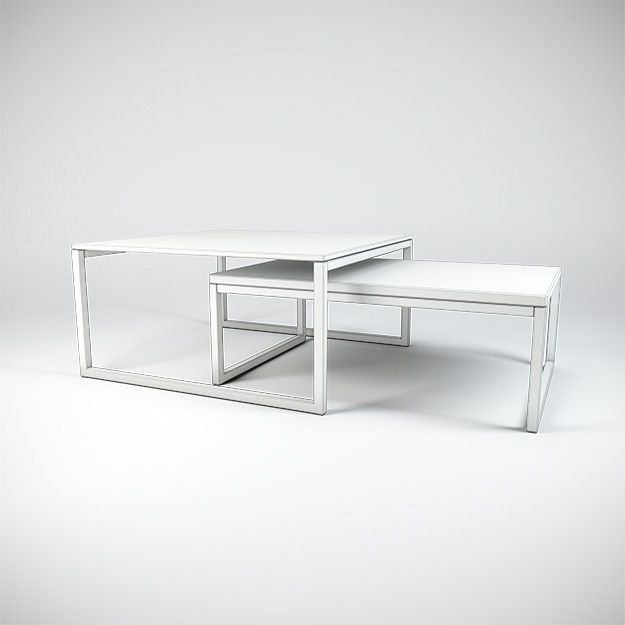 Coffeetable Set - Glass and Wood 3D model_1