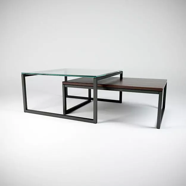 Coffeetable Set - Glass and Wood 3D model_0