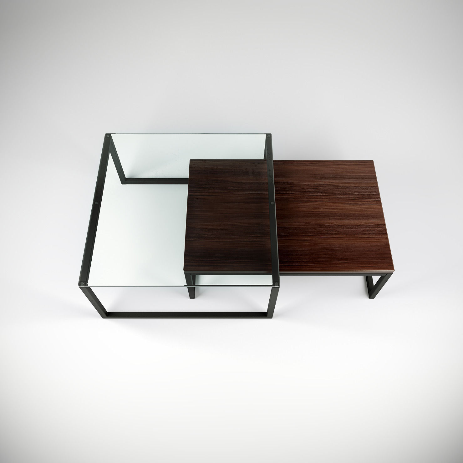 Coffeetable Set - Glass and Wood 3D model_2