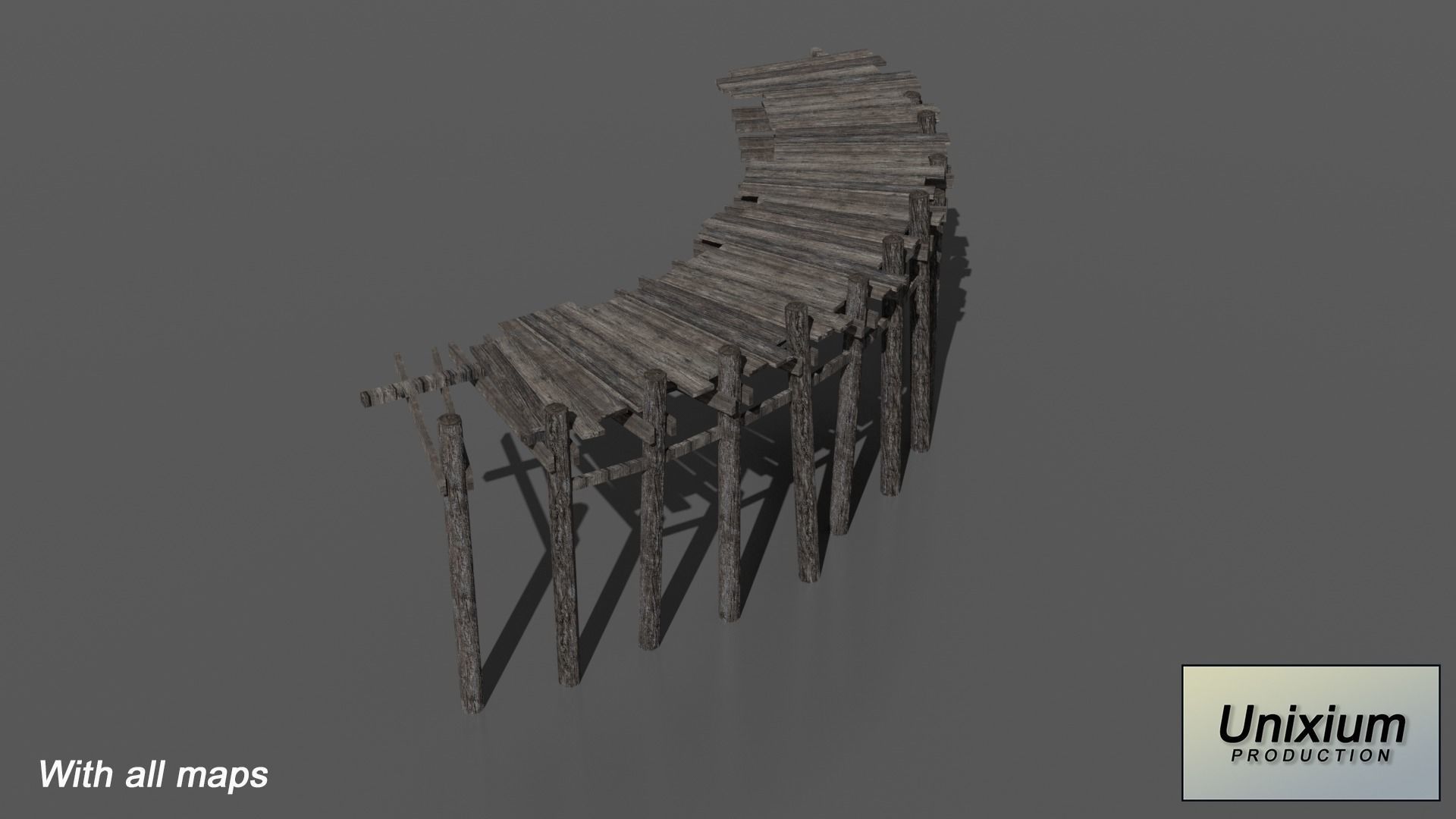 Wooden Bridge Low-poly 3D model_7