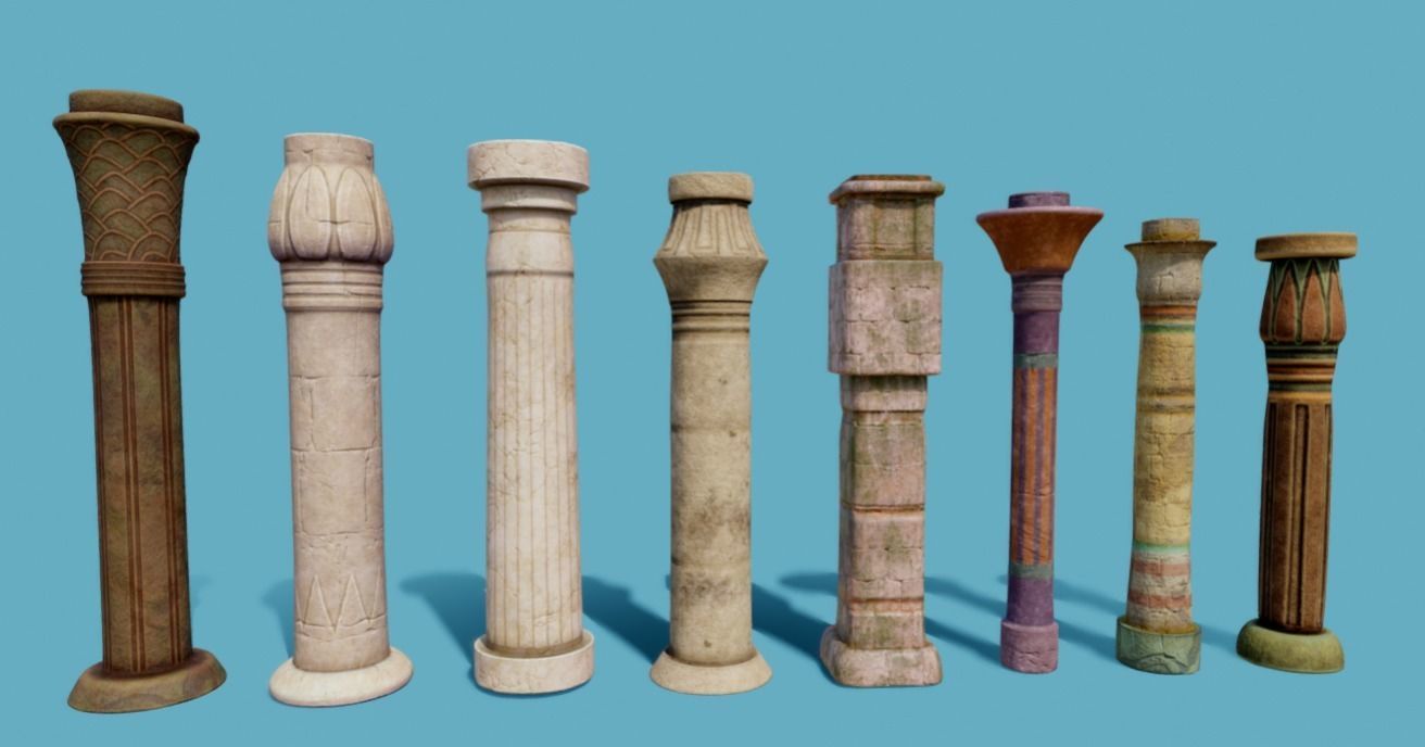 Egyptian Columns Low-poly 3D model_5