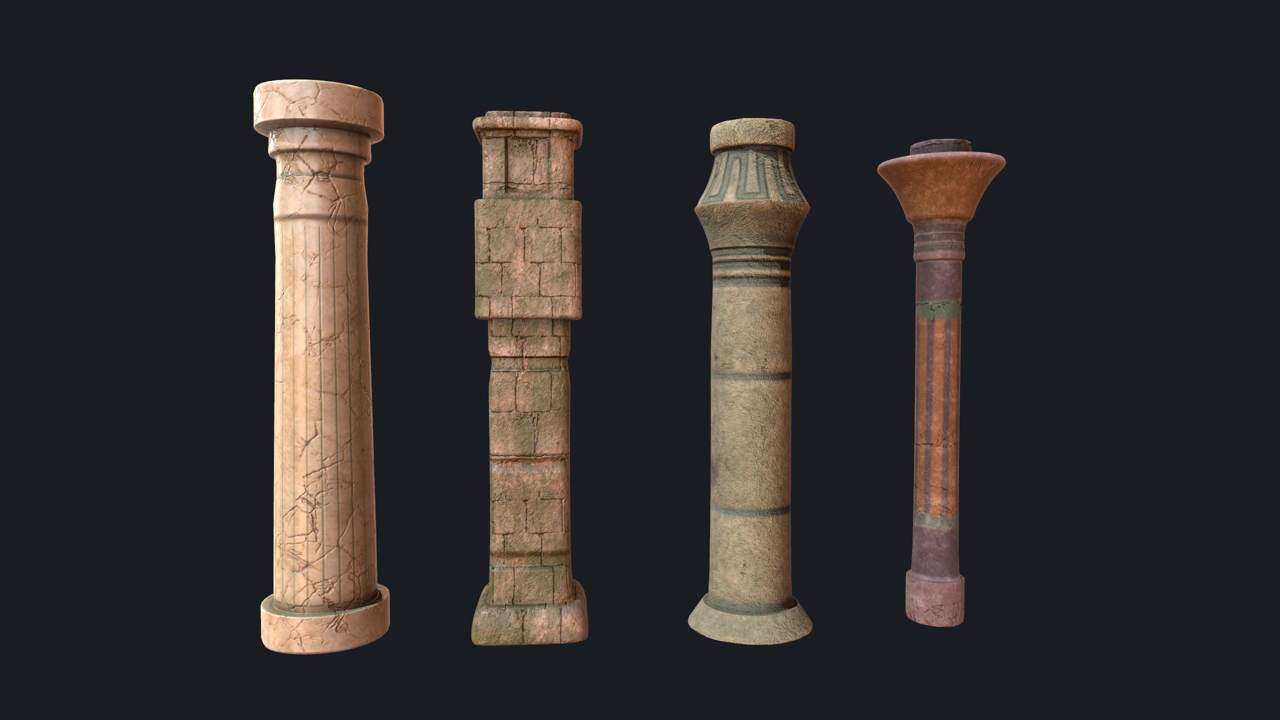Egyptian Columns Low-poly 3D model_4