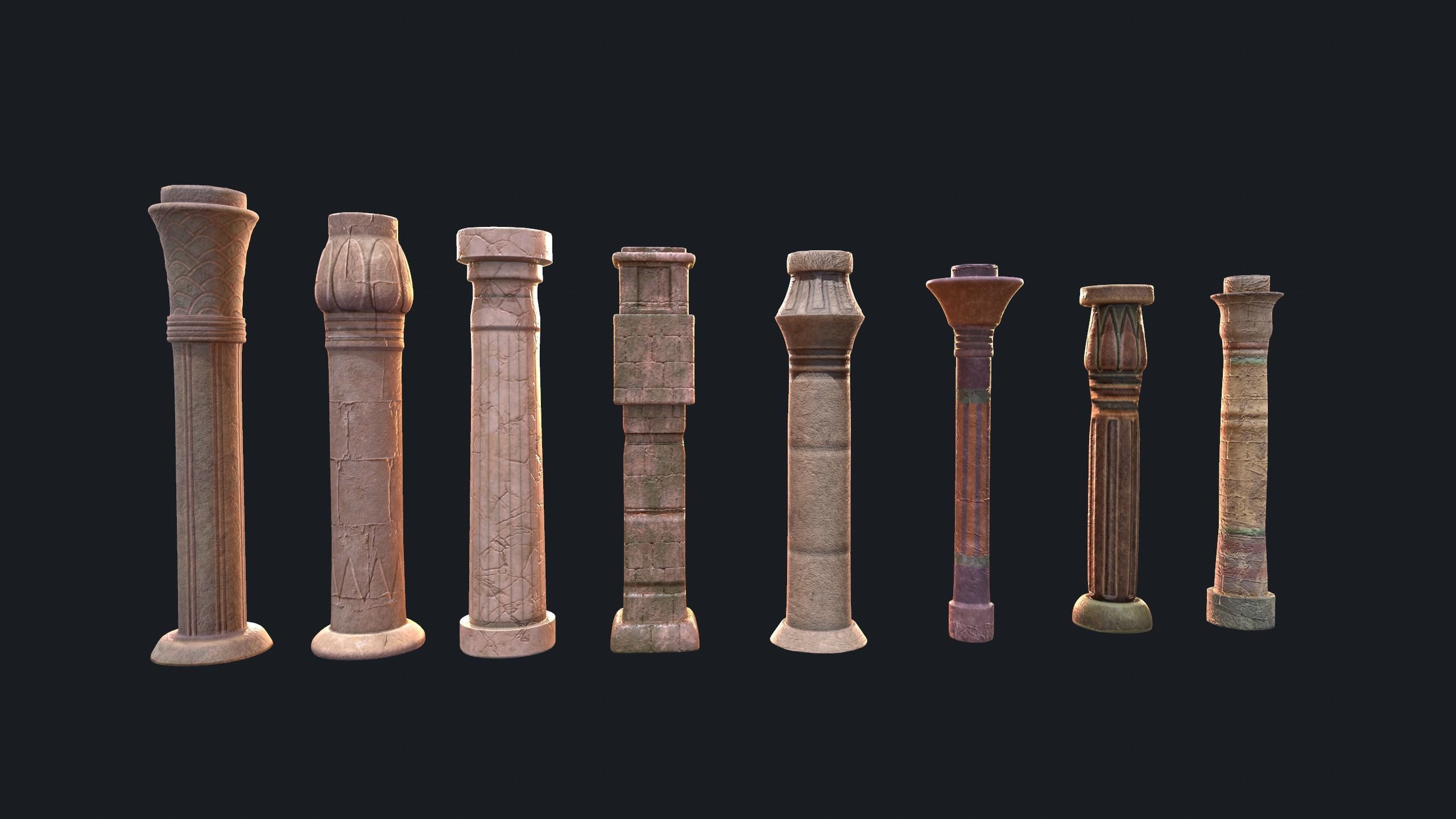 Egyptian Columns Low-poly 3D model_2