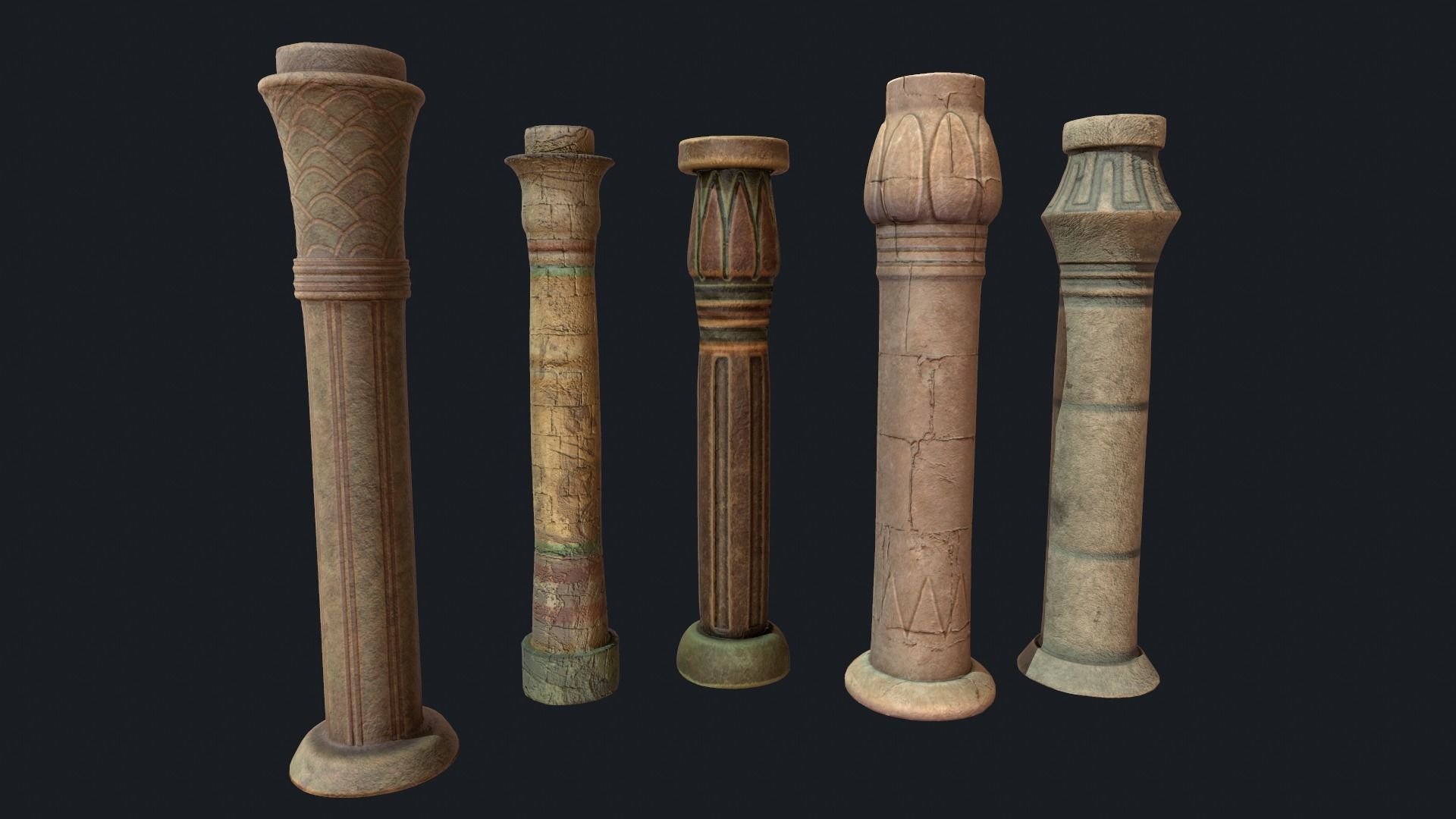 Egyptian Columns Low-poly 3D model_3