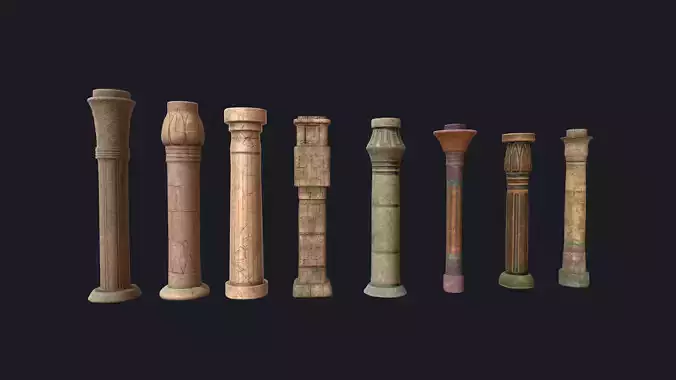 Egyptian Columns Low-poly 3D model