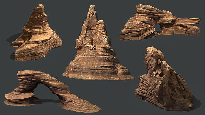 Red Rock Sandstone Pbr Collection Low-poly 3D model