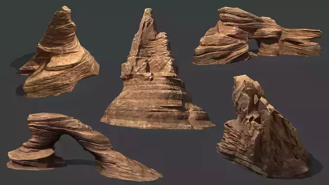 Red Rock Sandstone Pbr Collection Low-poly 3D model