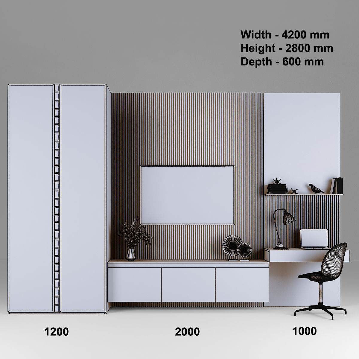 TV stand and workplace 80 3D model_2