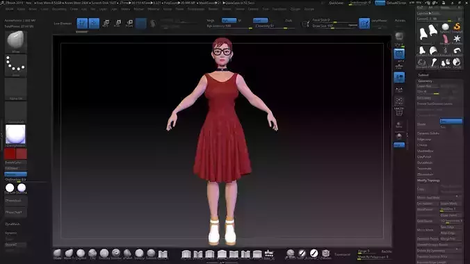 Female Stylized Base Mesh with 4 Clothes Styles - ZBrush 2019 3D model