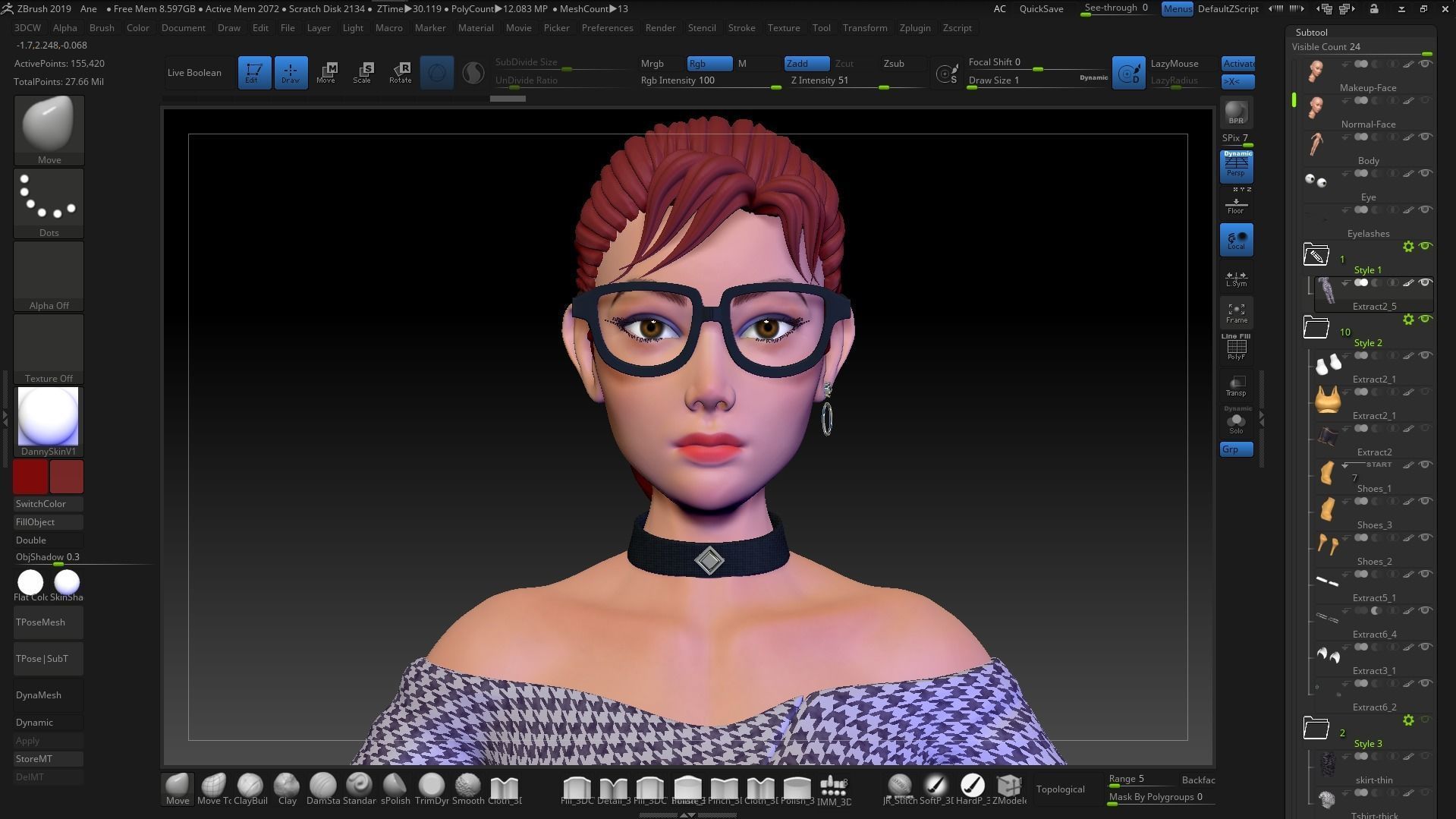 Female Stylized Base Mesh with 4 Clothes Styles - ZBrush 2019 3D model_8